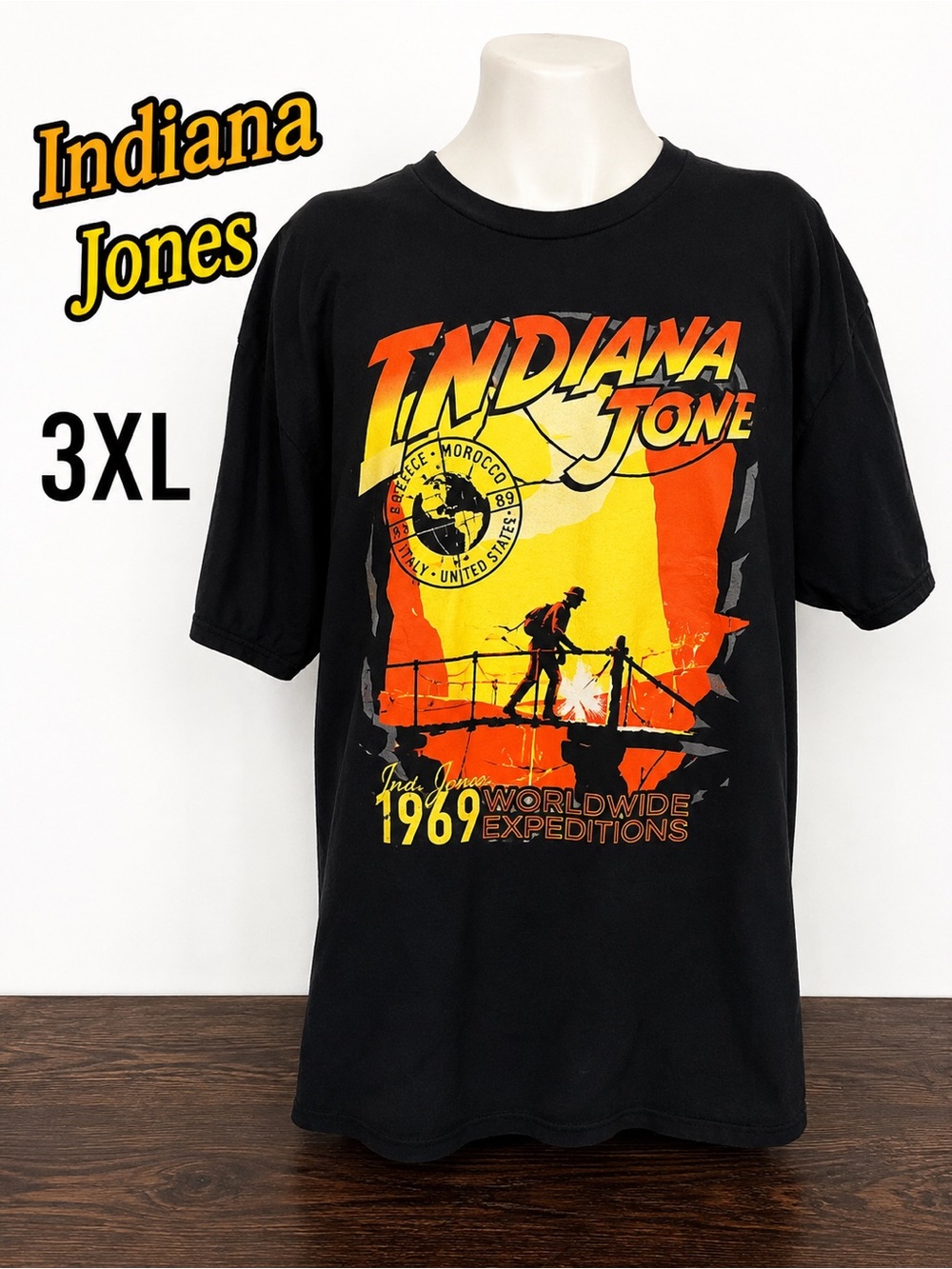 Indiana Jones Graphic Tee 3XL Black Adventure Movie Shirt